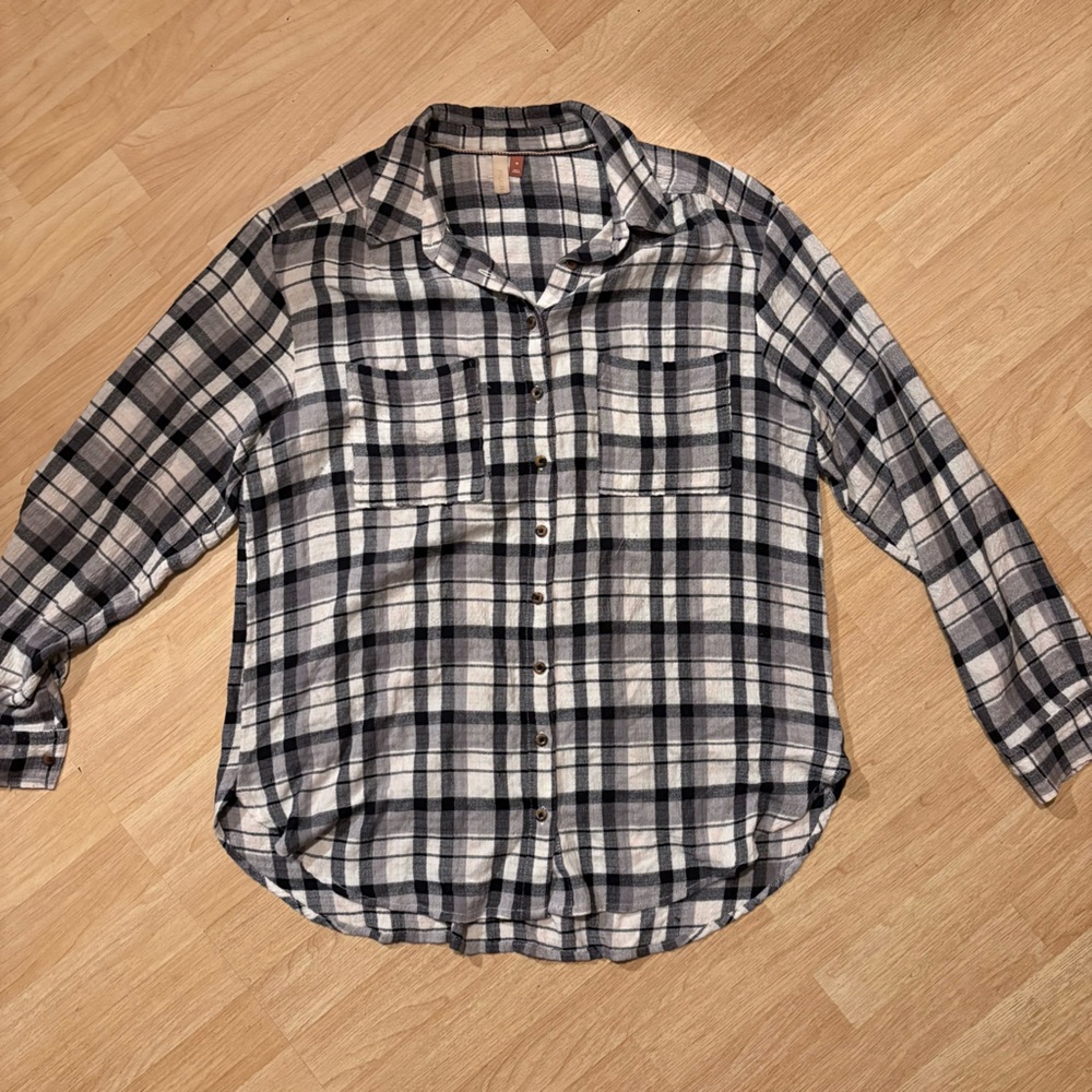 Anthropologie Pilcro The Hadley Plaid Shirt M - Picture 3 of 5